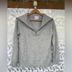 BRODIE 100% Cashmere Donegal Speckled Sweater | Light Academia Half Zip XS